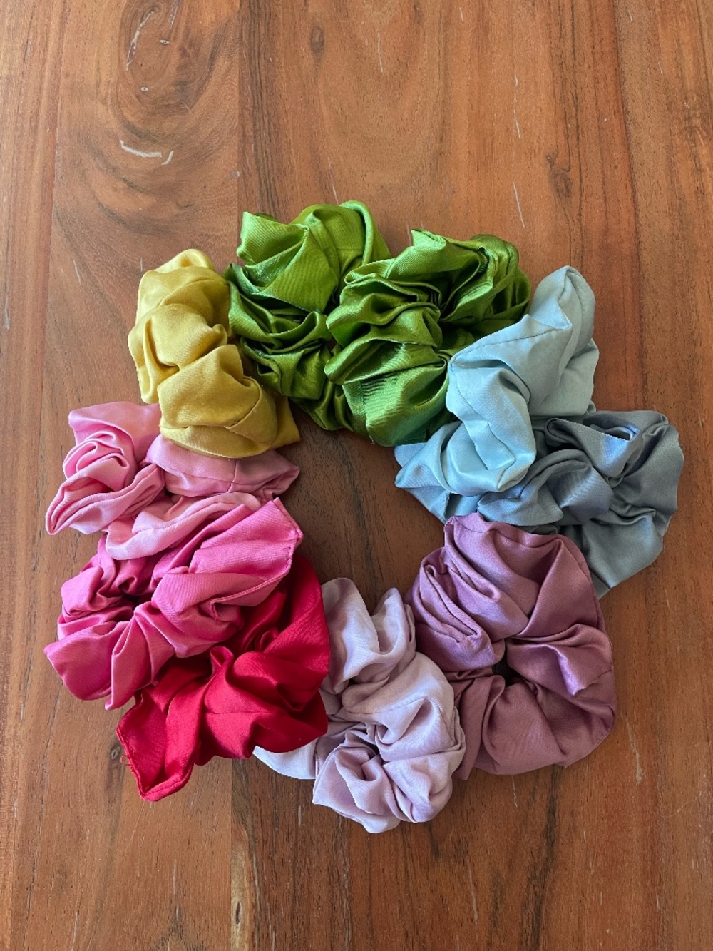 Bright Multicolor Satin Scrunchie Set - PACK OF 10